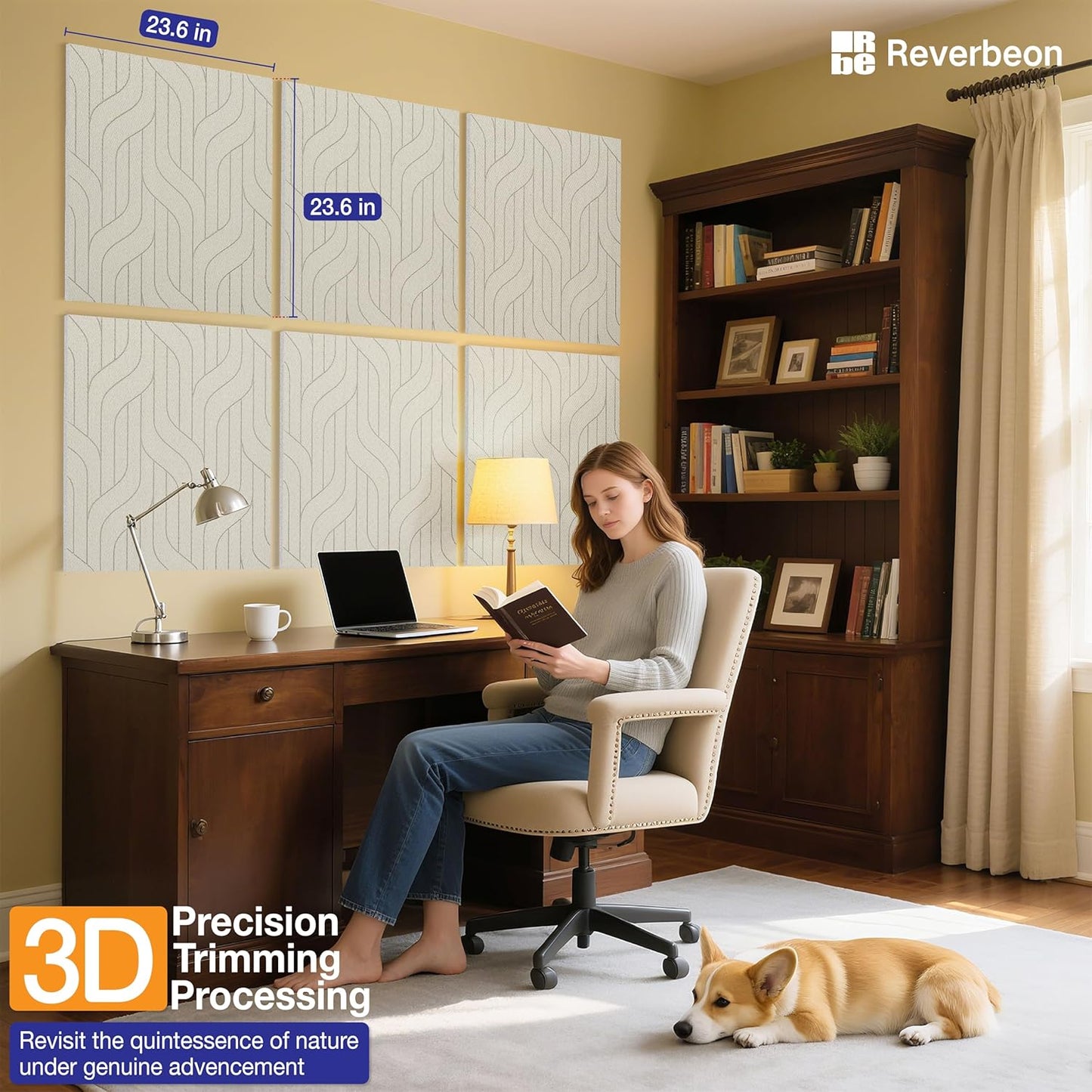 6 PCS Acoustic Panels, 23.6x23.6 Inch Sound Absorbing Panels, Decorative Acoustic Wall Panels for Recording and Home Studio, Office with Double-Sided Adhesive Tape