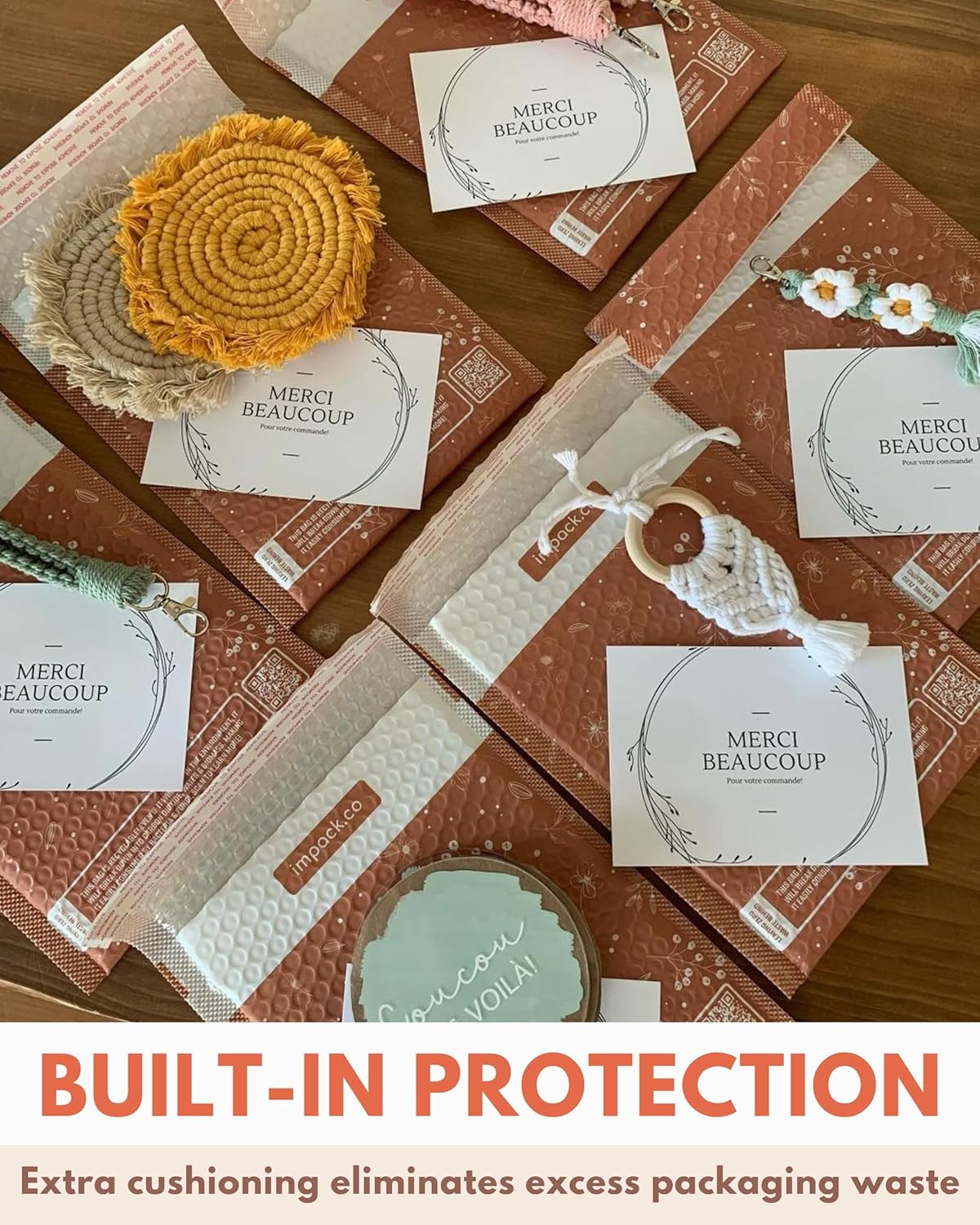 Bubble Mailers 6x9-25 Pack Biodegradable Shipping Bags for Stationery and Small Accessories - Impack Self-Seal Protective Thick Mailing Envelope for Small Items - Floral Rosy Brown