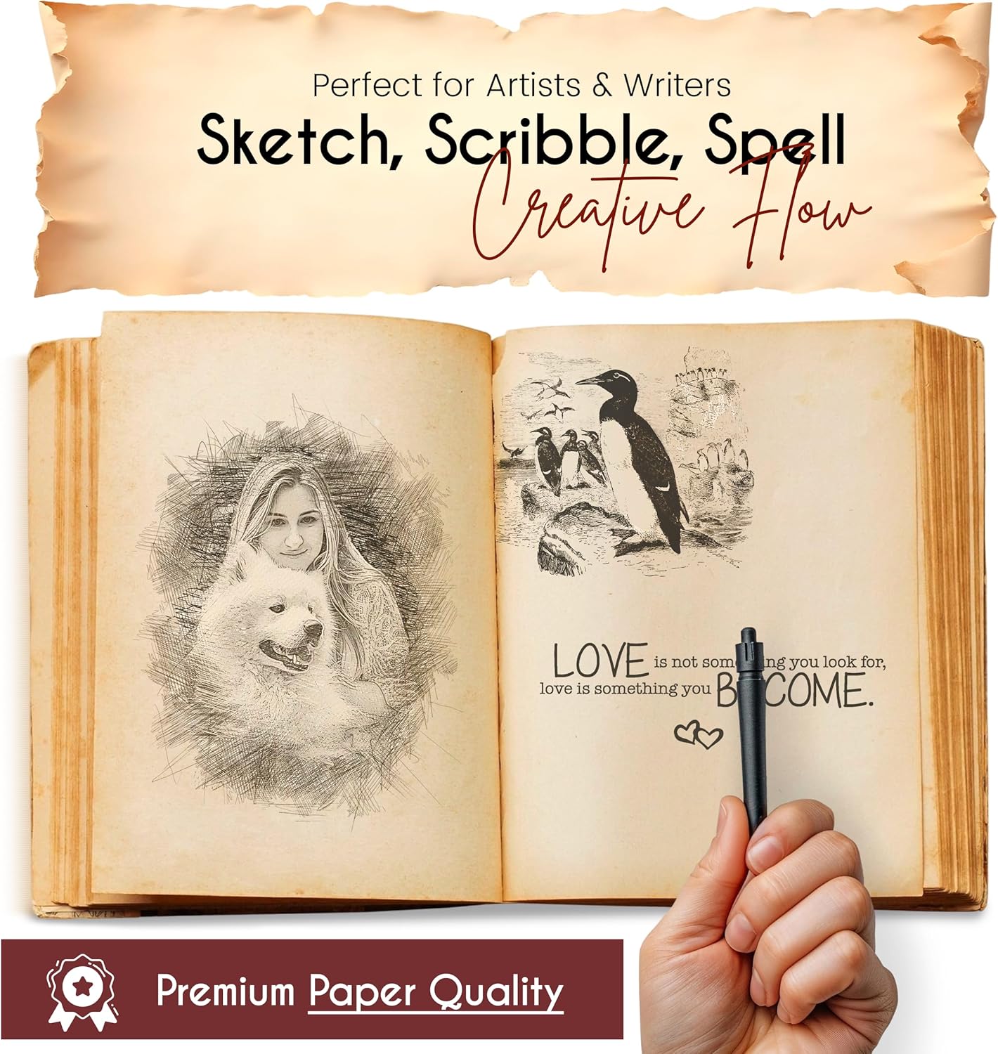 Aesthestic Wolf Embossed Vintage Leather Journal with Antique Clasp Lock β 200 White Page Antique Deckle Edge Leather Bound Notebook β 5"X7" Aesthetic Grimoire, Journal for Writing, Home, Office