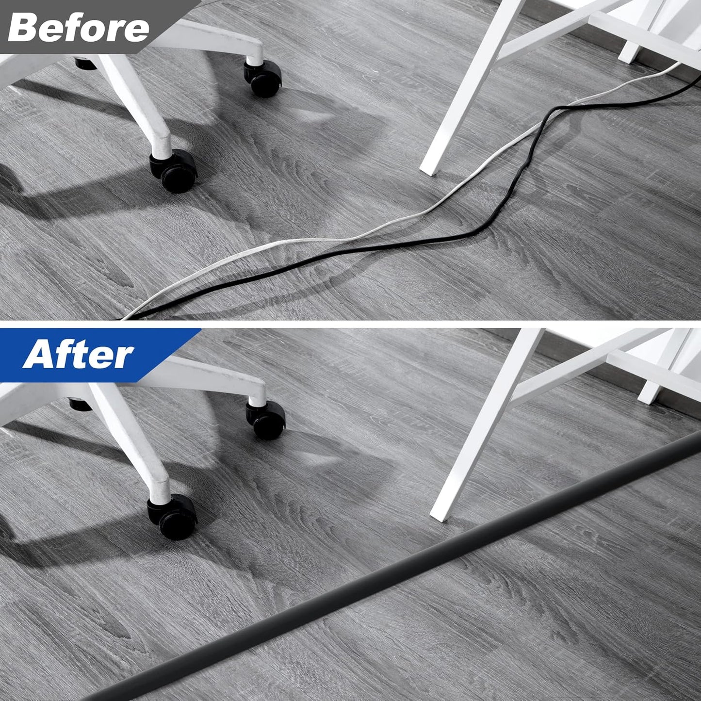 6ft Heavy Duty Cord Hider for Floor, Black Cable Management Cover, Hide Electrical Wires, Protector With 0.78" W x 0.32" H Cable Cavity