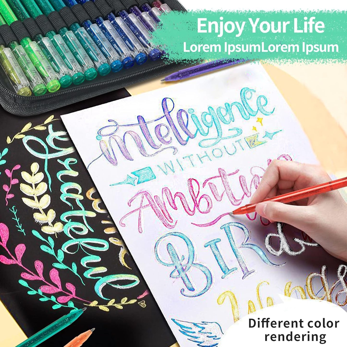 ZSCM 48 Pack Metallic Glitter Gel Pens Set, 24 Colors Sparkle Gel Pens with 24 Glitter Pen Refills in Canvas Bag for Adult Coloring Book Drawing Crafts Scrapbooks Journaling