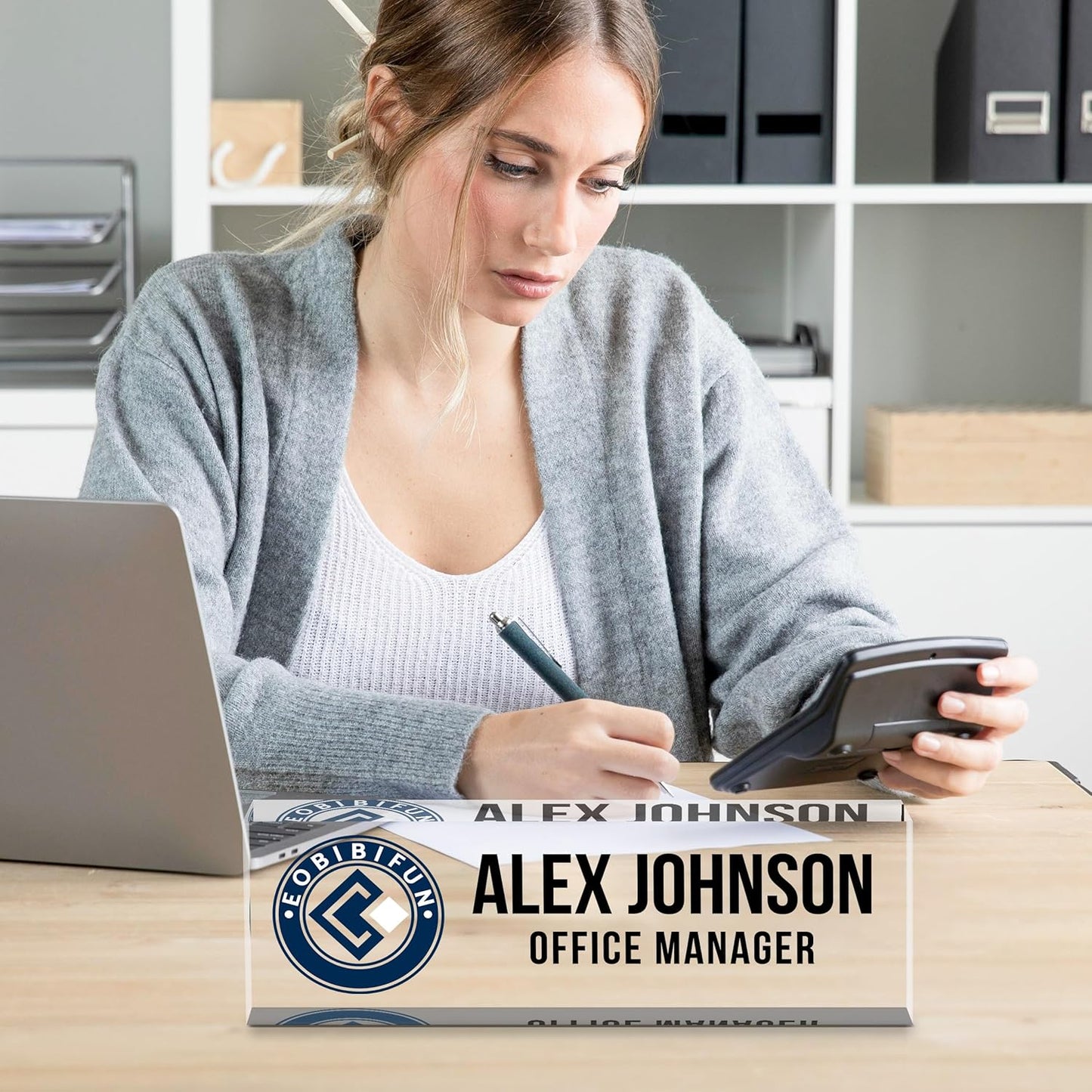 Personalized Name Plate for Desks, Custom Desk Name Plates, Acrylic Name Plate Office Desk Accessories, Personalized Office Gifts for Coworkers Teachers, Employee Appreciation Gifts (B-BusinessLogo)