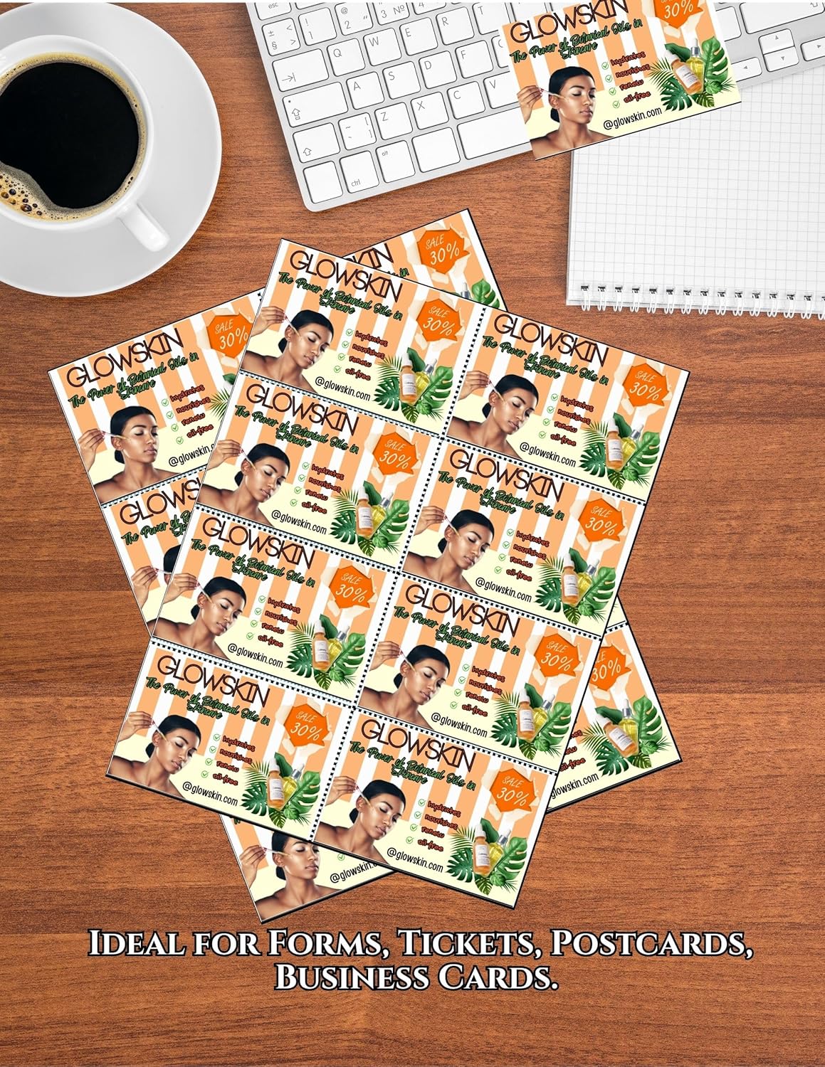 Limited Papers (TM) 8.5x11 Perforated Paper, 20/50 Pound, 75 GSM, Variety of Perforation Sizes and Colors, for Forms, Tickets, Postcards, Business Cards. (Buff, 8 up)