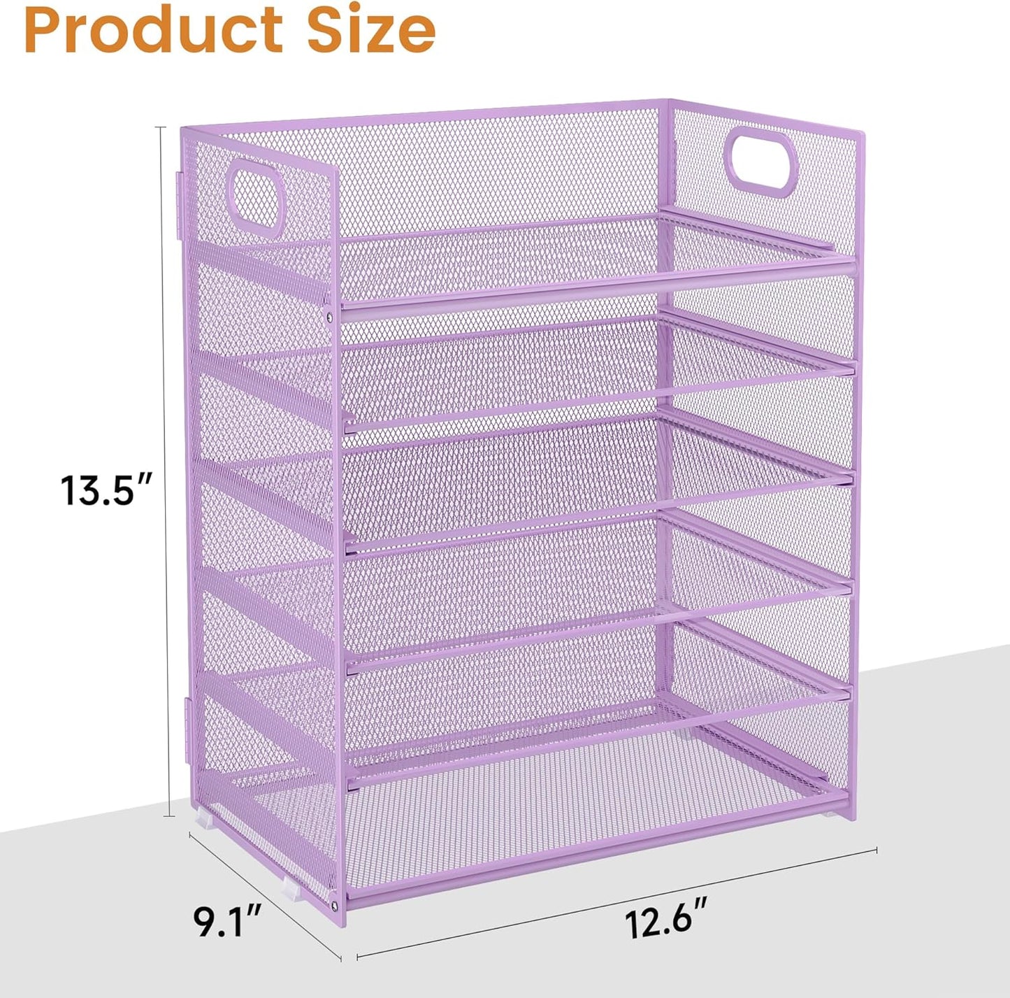 Subekyu 6 Tier Paper File Tray Organizer for Desk, Purple Mesh Desk Letter Paper File Folder Accessories Sorter Organizer with Handle, Stackable Slide Tray for Office, Home or School Supplies Storage