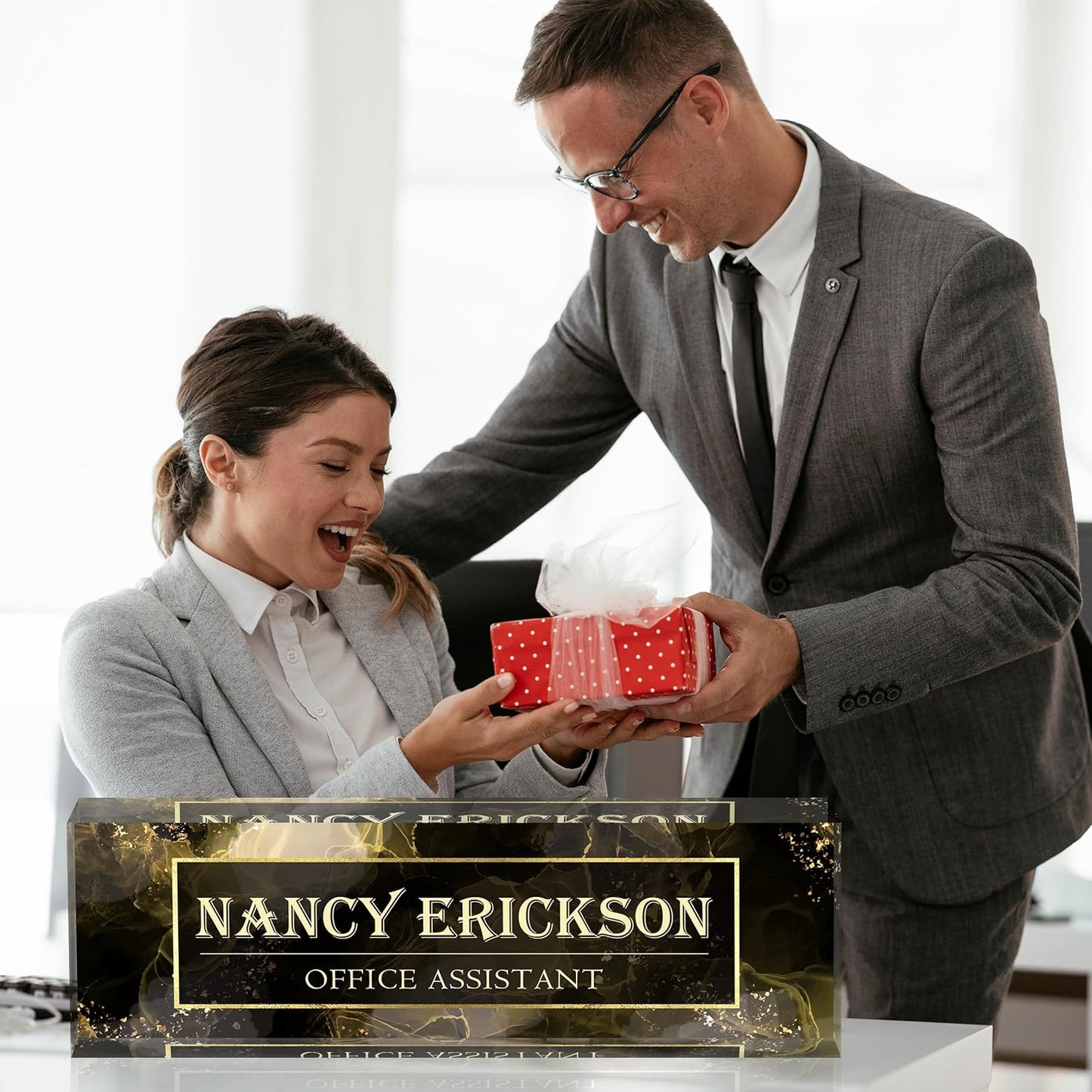 Acrylic Name Plate Personalized, Teacher Name Plates for Desks Classroom, Gifts for Teacher Boss Employee Appreciation Office Desk Decor (Gothic)