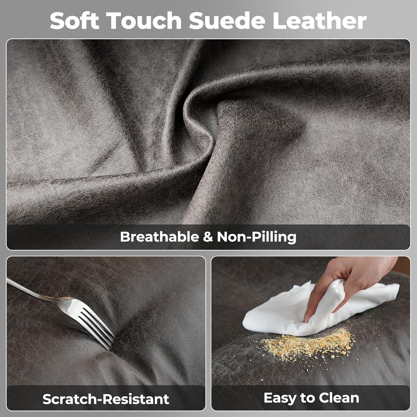 ovios Home Office Chair, Mid-Century Modern Faux PU Leather Chairs with Lumbar Support Comfy Thick Cushion, High Back Ergonomic Swivel Rolling Executive Armchair (Dark Grey, Suede Leather)