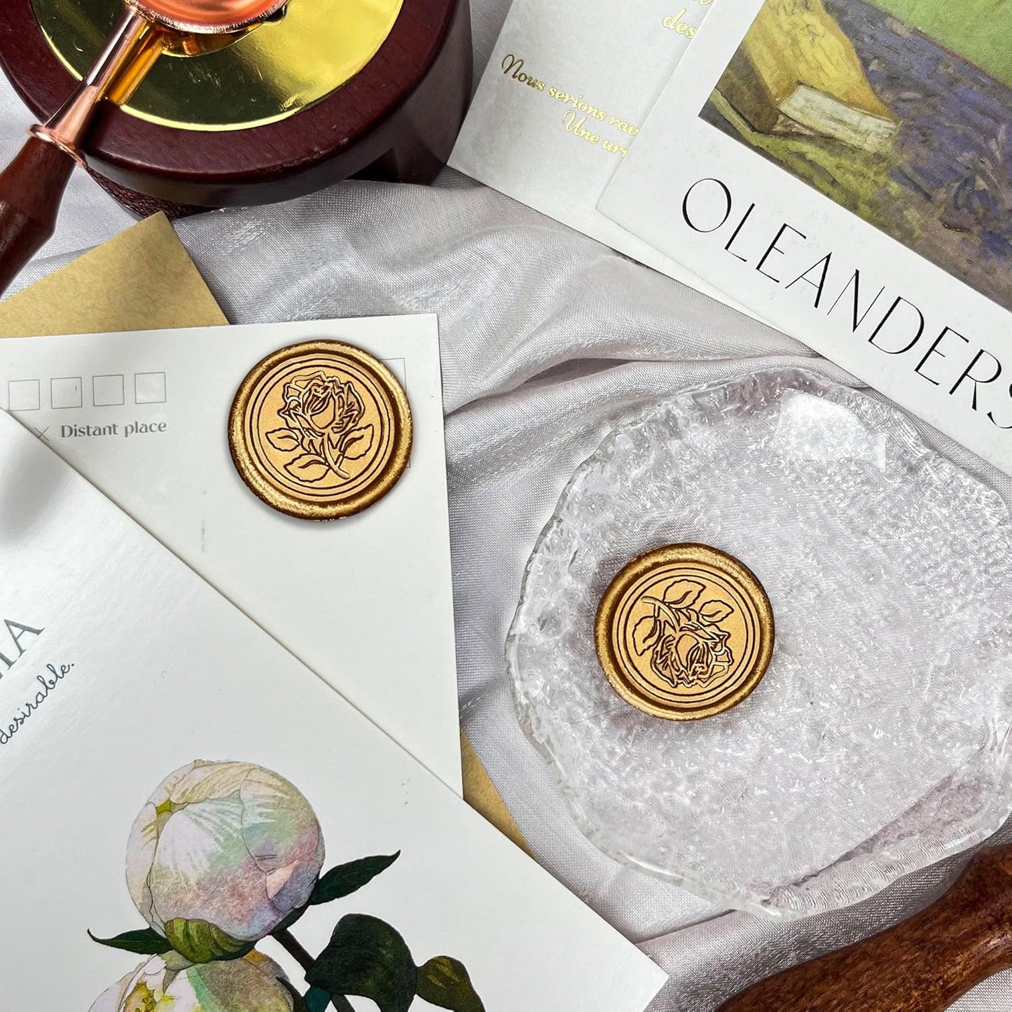 100Pcs Wax Seal Stickers Handmade Envelope Seals Self Adhesive Wax Stickers for Wedding Party Invitations, Envelope, Gift Wrap, Christmas(Rose Style, Bronze)