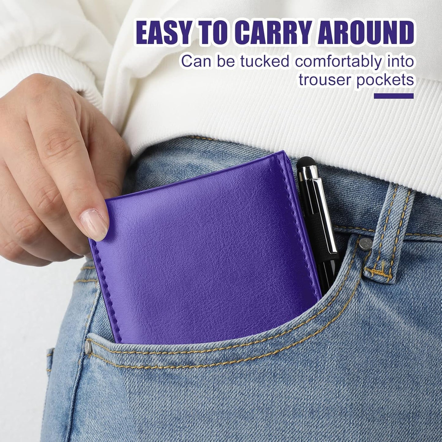 Outus 10 Pcs Pocket Notebook with Pen Set Included Mini Pocket Notepad Holder with 50 Lined Sheets, Metal Pen, 8 Pcs 3 x 5 Inch Memo Book Refills, 30 Lined Paper Per Note Pad (Purple)