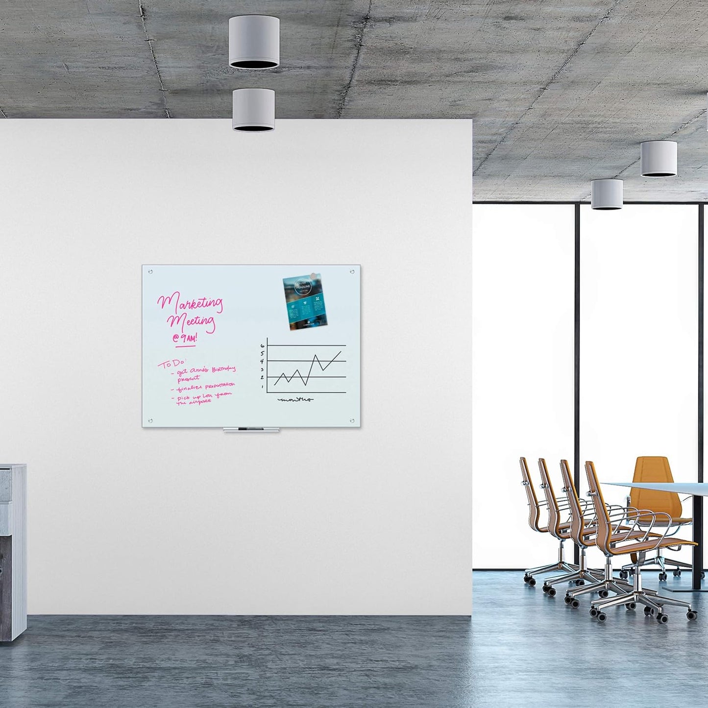 U Brands Magnetic Glass Dry Erase Board, Only for Use with HIGH Energy Magnets, 36" X 48" Inches, White Frosted Surface, Frameless (2299U00-01)