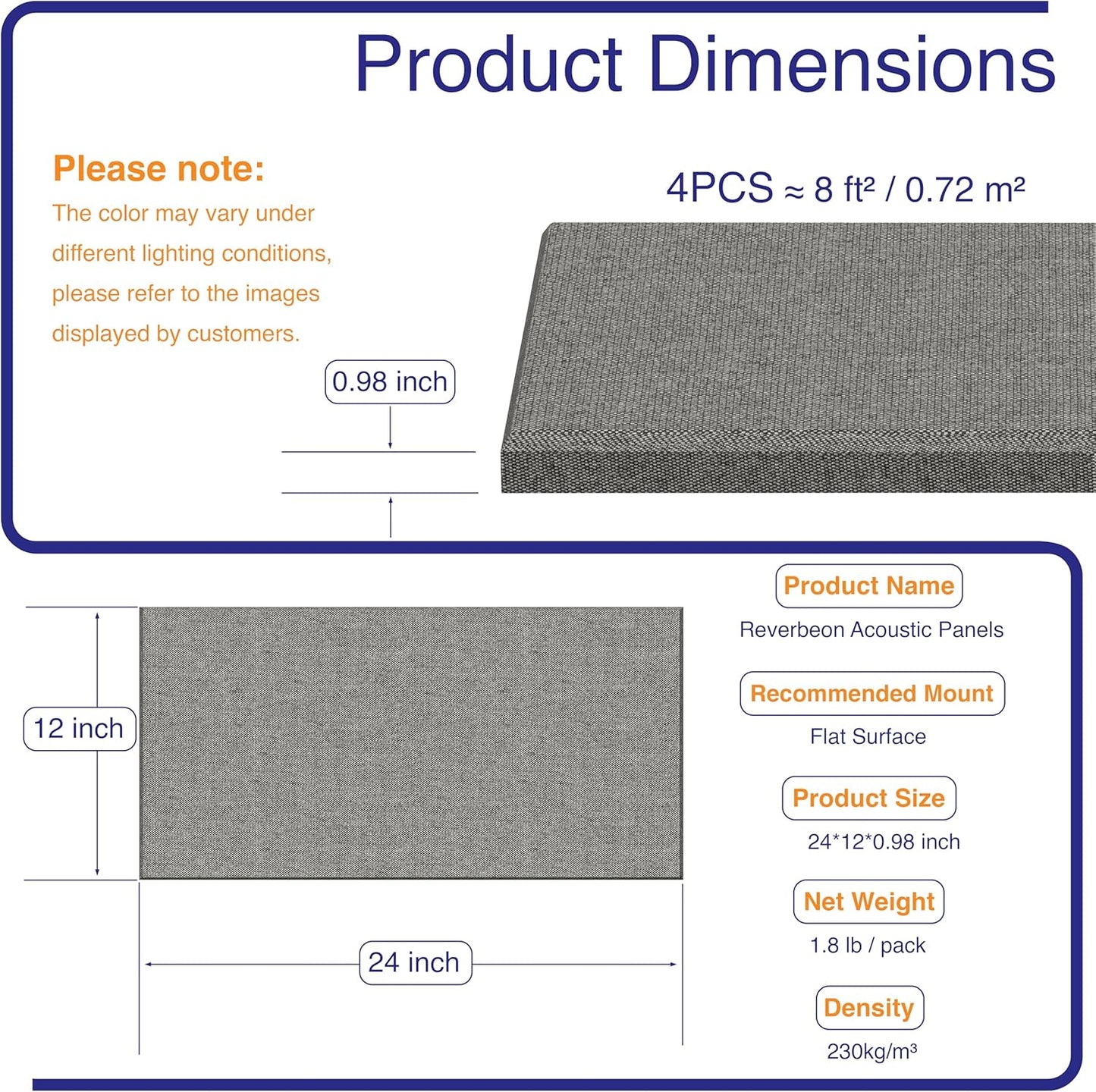 4PCS Acoustic Panels, 24"x12" Fabric Acoustic Panels for Walls, Self-Adhesive Sound Absorbing Panels for Home, Office, Studios (Dark Grey)