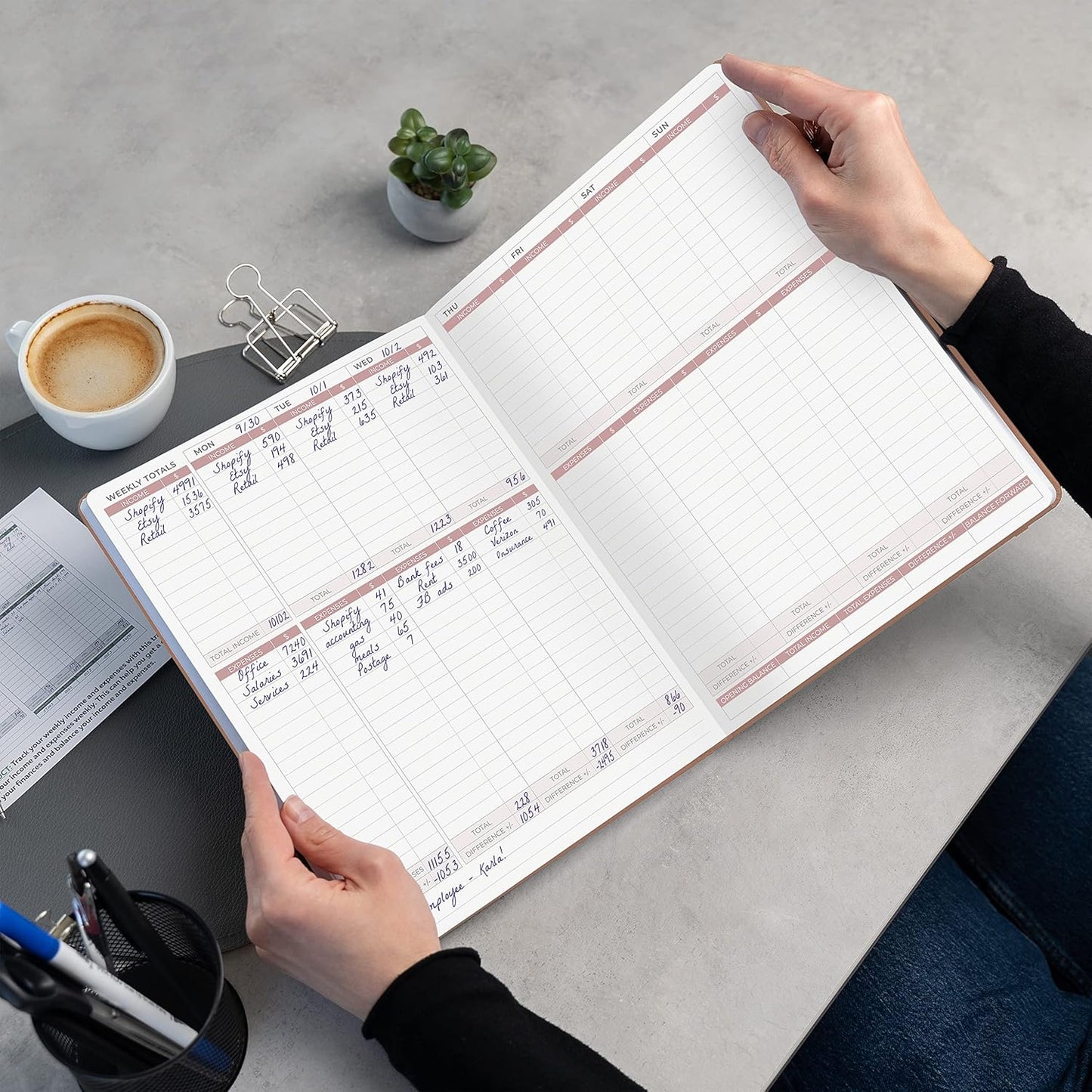 Clever Fox Income & Expense Tracker Large – Accounting & Bookkeeping Ledger Book for Small Business – 2-Year Record Notebook, A4 (Rose Gold)