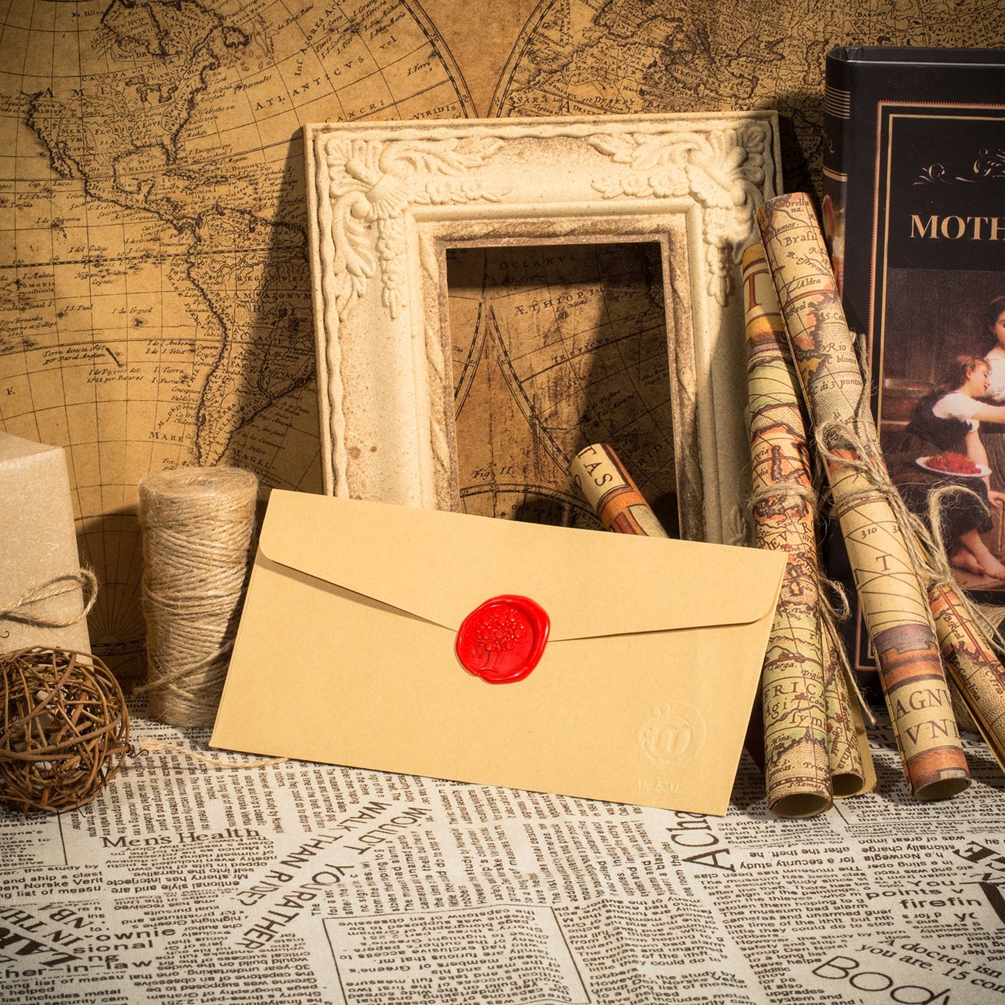 Mceal Wax Seal Stamp,Silver Brass Head with Rosewood Handle, 1.2"(30mm) Dia (Apple Tree)