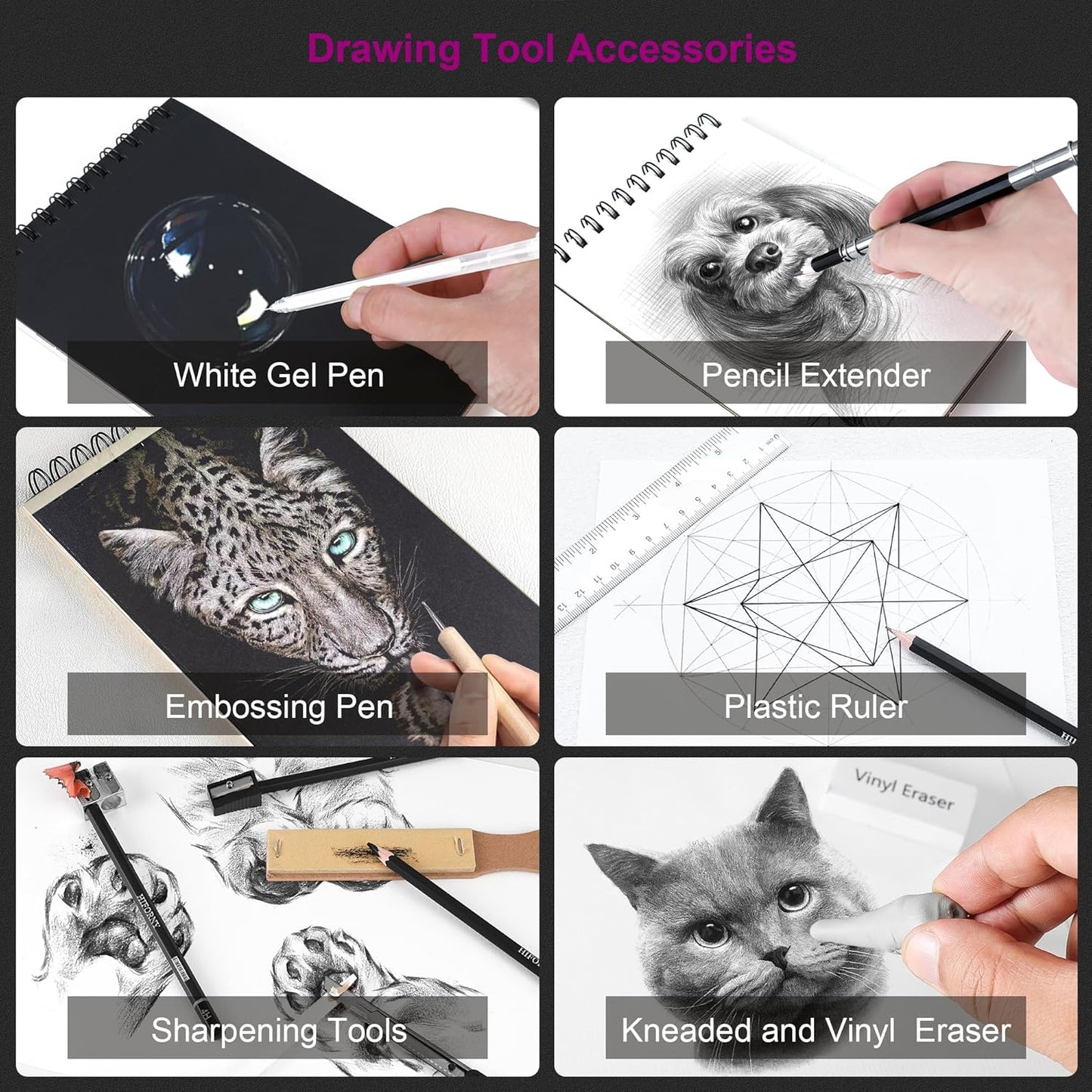 HIFORNY 100 PCS Drawing Set Sketching Kit,Sketch Pencils Art Supplies with Graphite,Charcoal,Blending Tools & Accessories,Portable Zippered Travel Case for Artists & Beginners