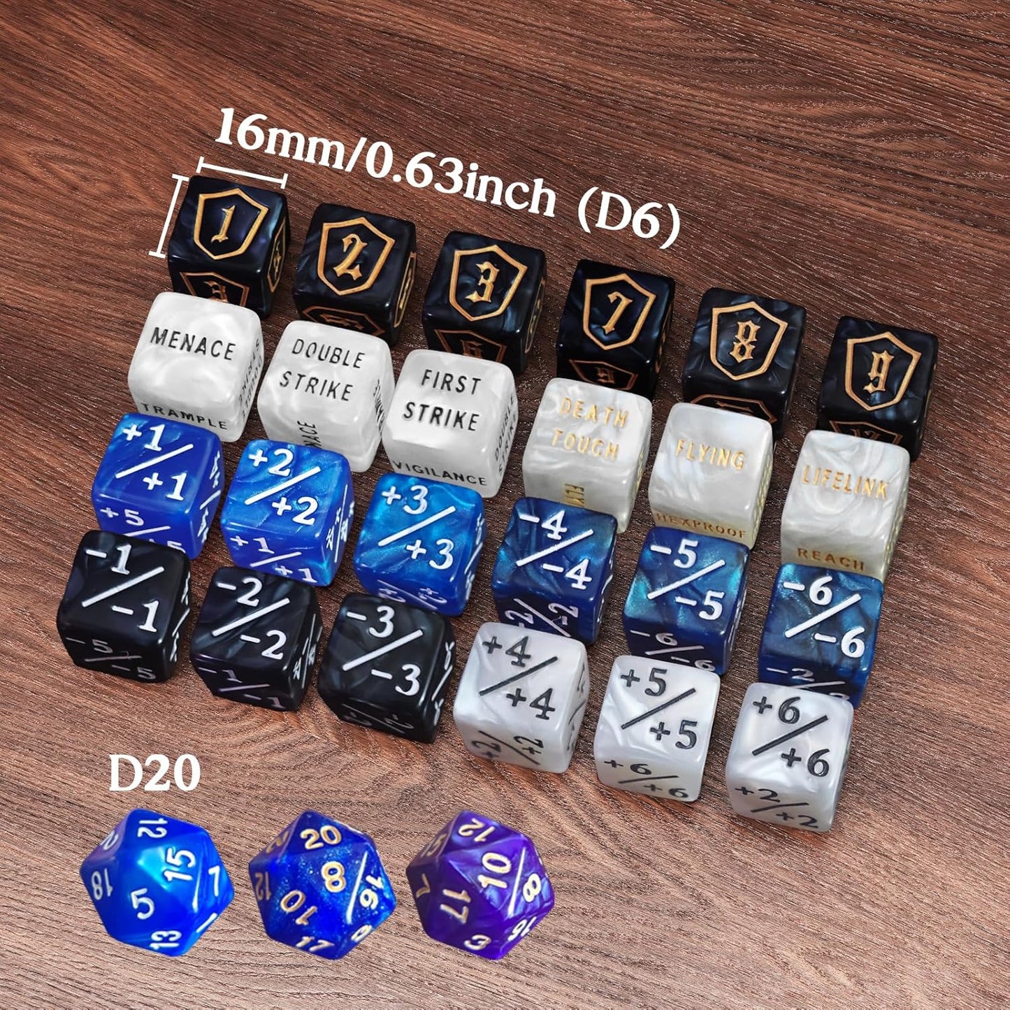 63 PCS MTG Dice Counters Set, D6 MTG Tokens with Bulk Abilities Keywords and MTG Life Counters, Dice Set for TCG and Card Games