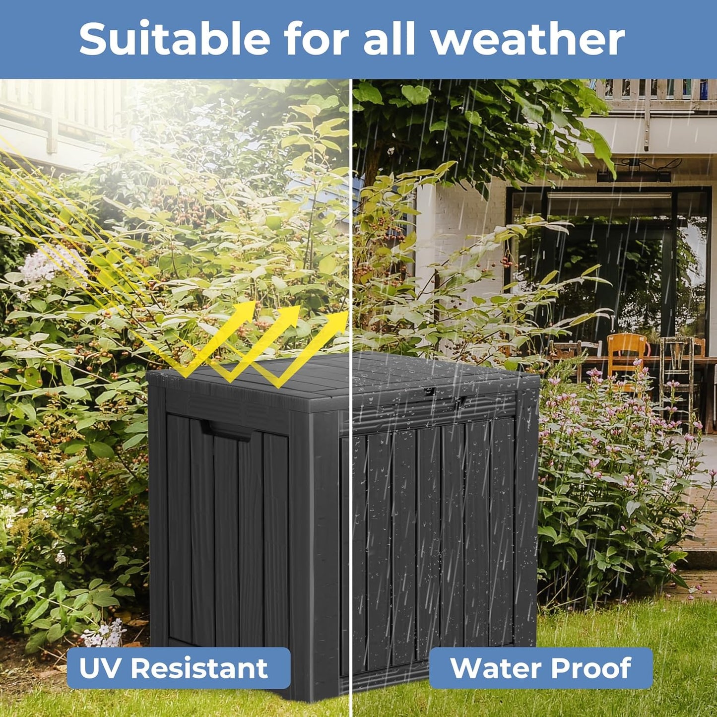 35 Gallon Outdoor Storage Box Waterproof Lockable Resin Deck Box Large, Patio Storage Bin for Pool Accessories Cushion Furniture, Garden Tools, UV-Resistant Outside Delivery Black
