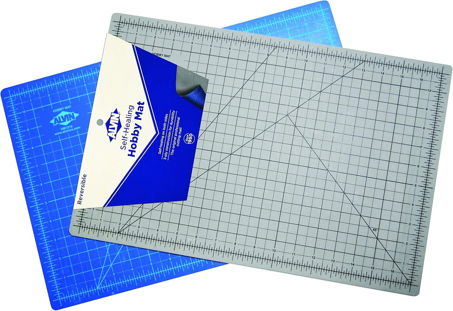 ALVIN HM Self-Healing Cutting Mat for Hobbies 8.5 x 12 inch | Double-Sided Blue/Grey | 3-Layer Gridded Surface for Arts, Crafts and Sewing - Model HM0812