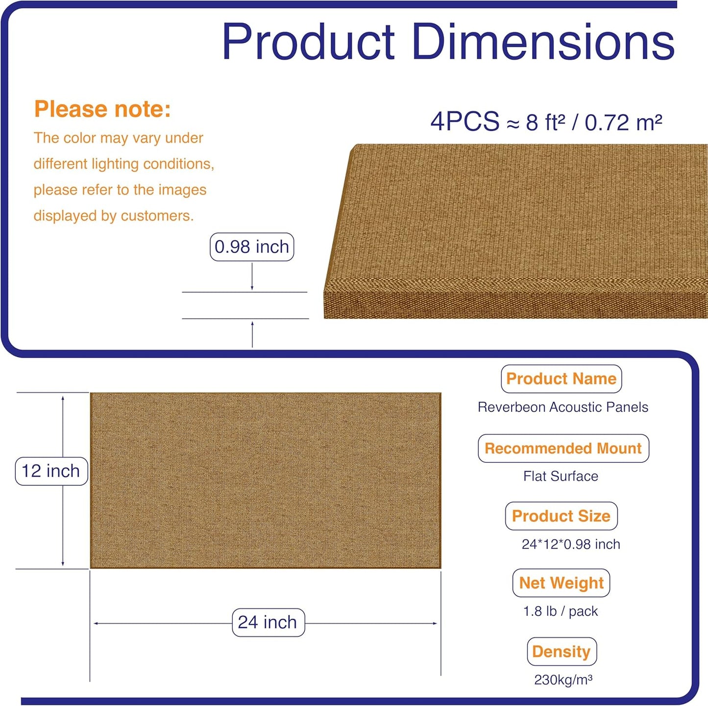 4PCS Acoustic Panels, 24"x12" Fabric Acoustic Panels for Walls, Self-Adhesive Sound Absorbing Panels for Home, Office, Studios (Camel Hazel)