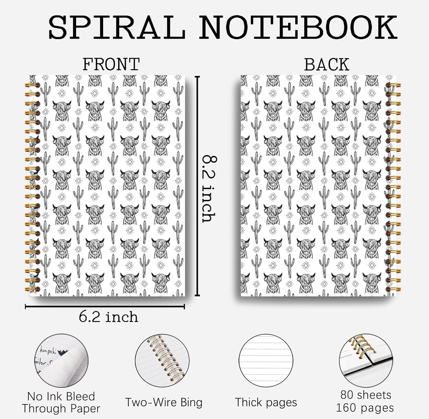 Western Cow Journal Notebook Spiral - Cow Spiral Journal Notebook, Western School Office Supplies, Cow Office Supplies with 164 Pages, Funny Office Gifts, 5.5×8.3