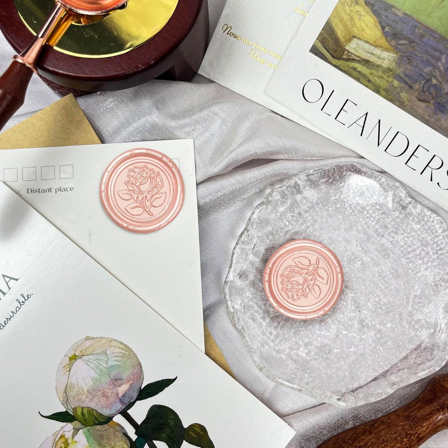 Pink Metal Vintage Rose Style Wax Seal Stickers, 50 Pcs - Waterproof, Self Adhesive, for Wedding Invitations, Envelope, Gift Wrap, Christmas