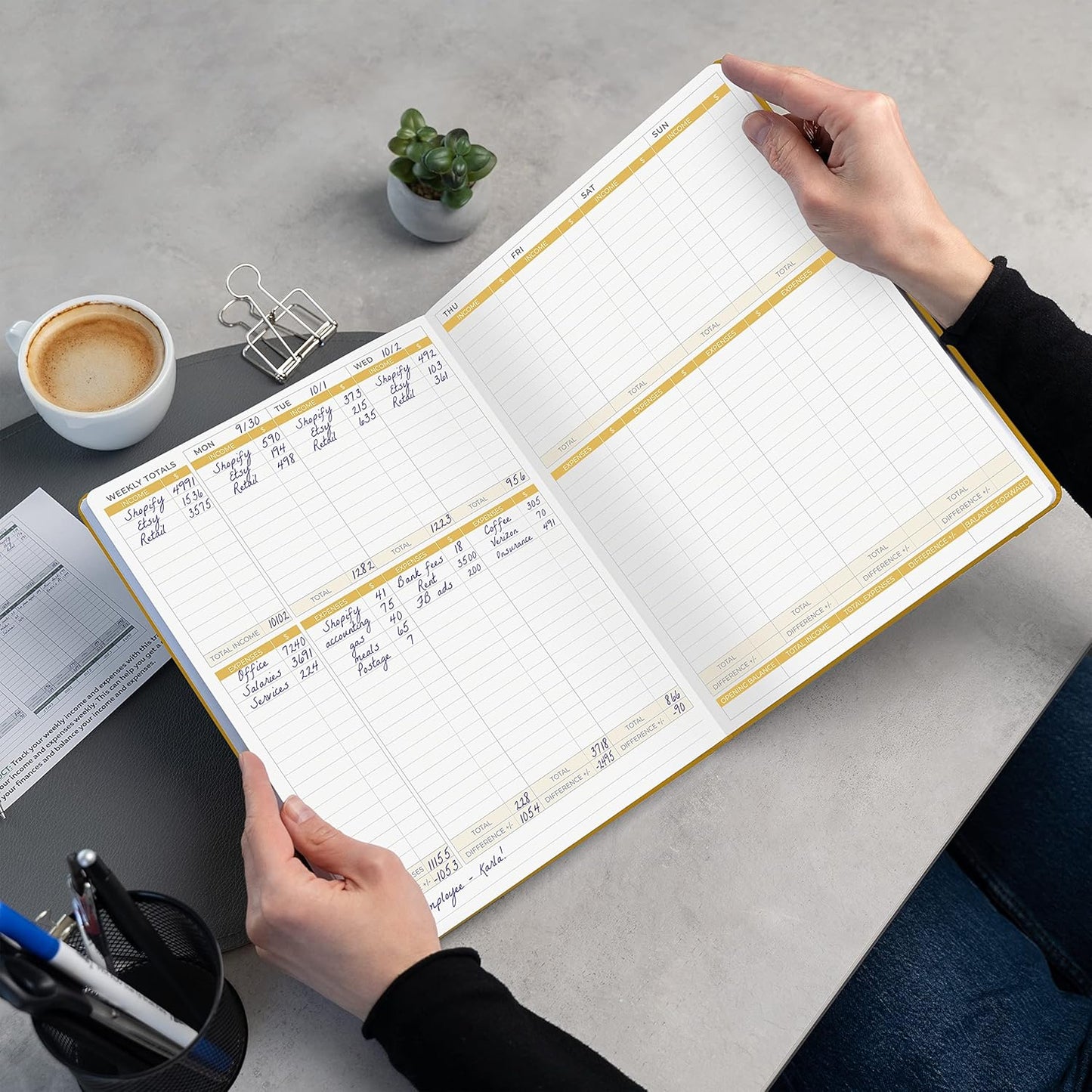 Clever Fox Income & Expense Tracker Large – Accounting & Bookkeeping Ledger Book for Small Business – 2-Year Record Notebook, A4 (Amber Yellow)