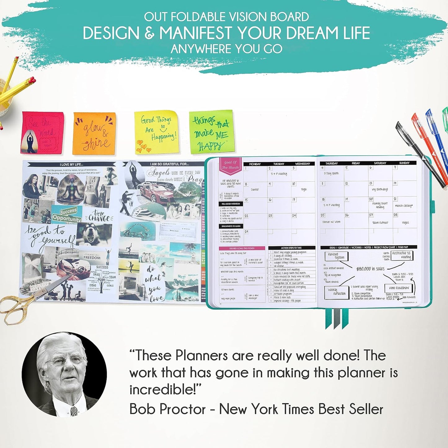 Hourly Planner – Undated Weekly & Monthly Goal Setting Planner, 12-Month to Increase Productivity | Life & Gratitude Journal, Include Foldable Vision Board, Gift Box & Stickers