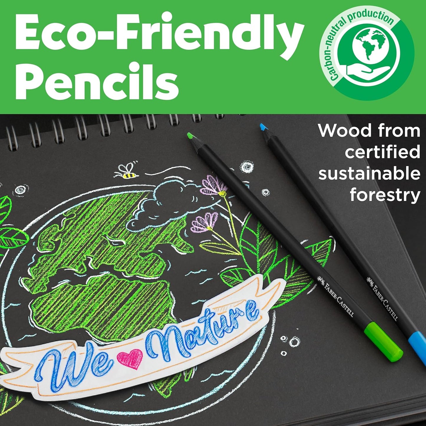 Faber-Castell Black Edition Colored Pencils Tin: Black Wood and Super Soft Core Lead, Art Colored Pencils for Adult Coloring, Teens, Kids and Beginners, Art Drawing Supplies (100 Count)