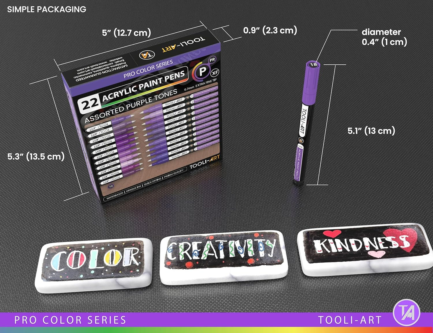 Acrylic Paint Pens 22 Purple Tones Assorted Pro Color Series Markers Set 0.7mm Extra Fine Tip for Rock Painting, Glass, Mugs, Wood, Metal, Canvas, Projects, Non Toxic, Waterbased, Quick Drying