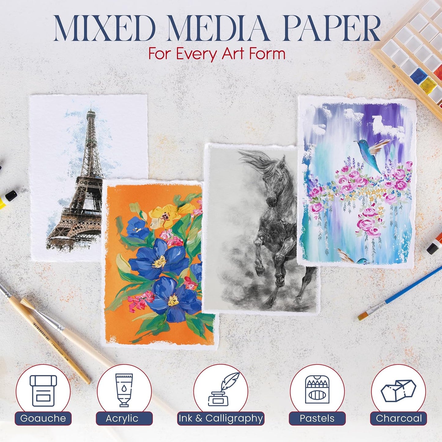 Wanderings Thick Handmade Watercolor Paper with Deckled Edge - A6, 4x6-500GSM Premium White Cold-Pressed Textured Mixed Media Paper Made with Recycled Cotton - 15 Loose Leaf Sheets