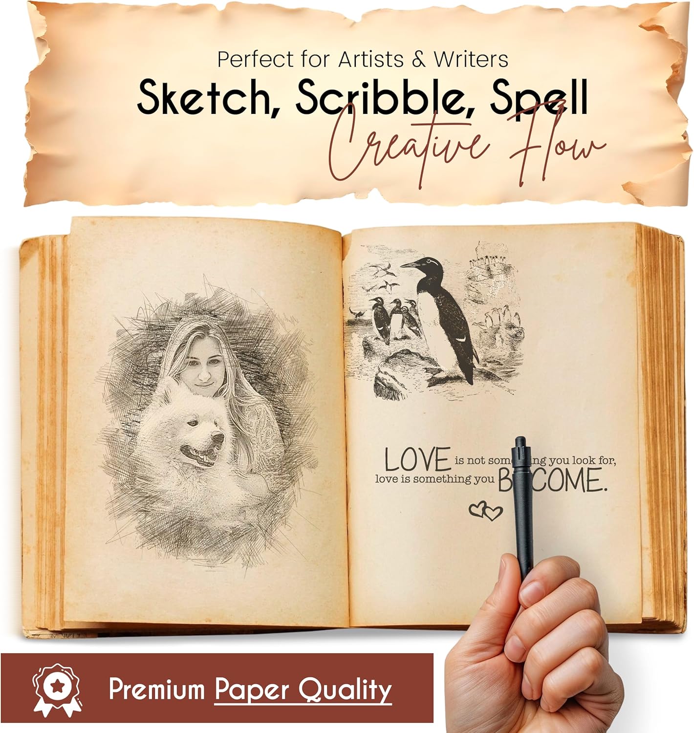 Hocus Pocus Book of Spells β Third Eye Leather Bound Journal with Vintage Clasp Lock β 200 Page Antique Deckle Edge Paper Grimoire Vintage Journal Witchcraft Gift for Men & Women