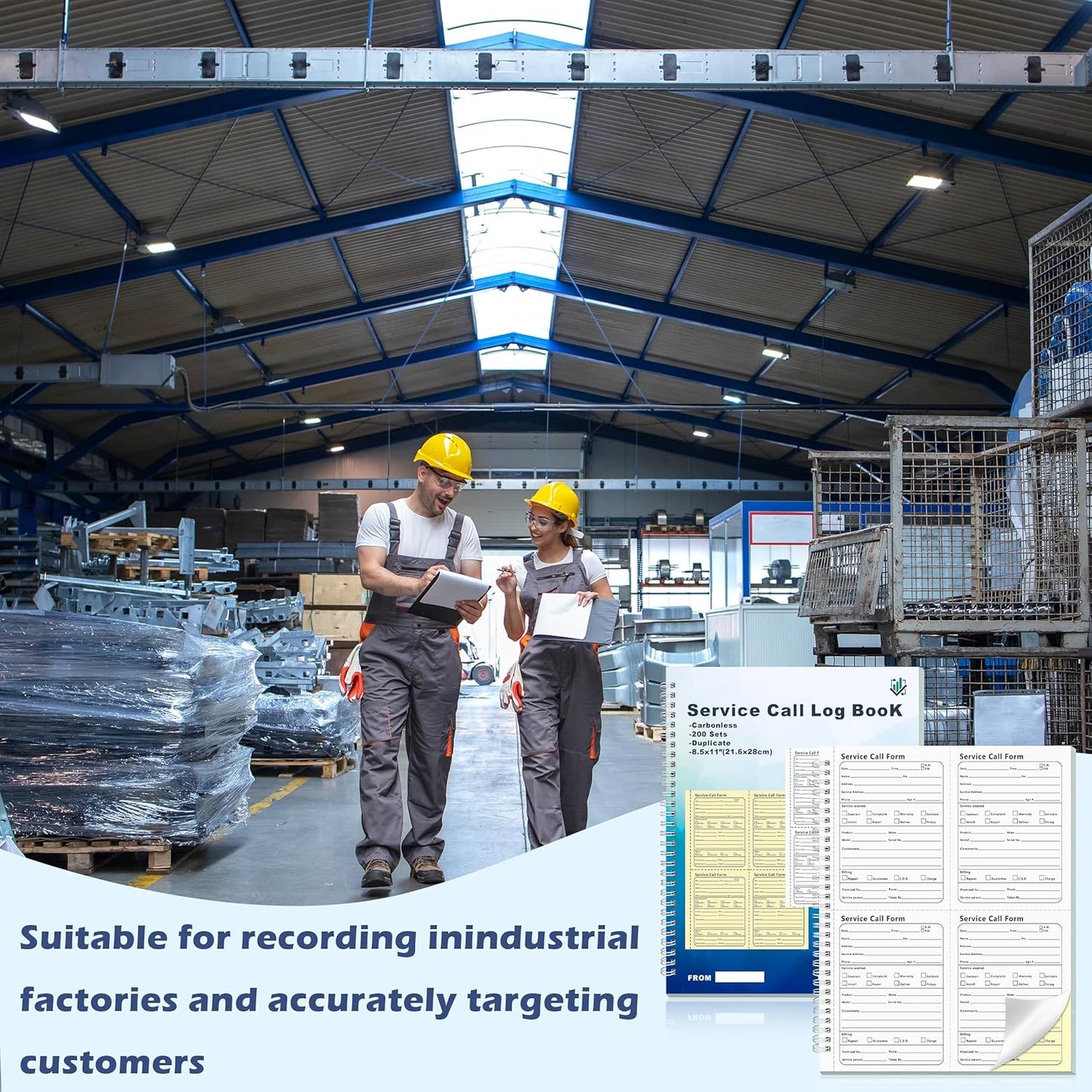 200 Sets Service Call Correspondence Forms Book 8.5x11 Inch 2 Part Carbonless 4 Message Sets per Page Call Log Book Phone Message Book Invoice Receipt Book for Repair Service (1)