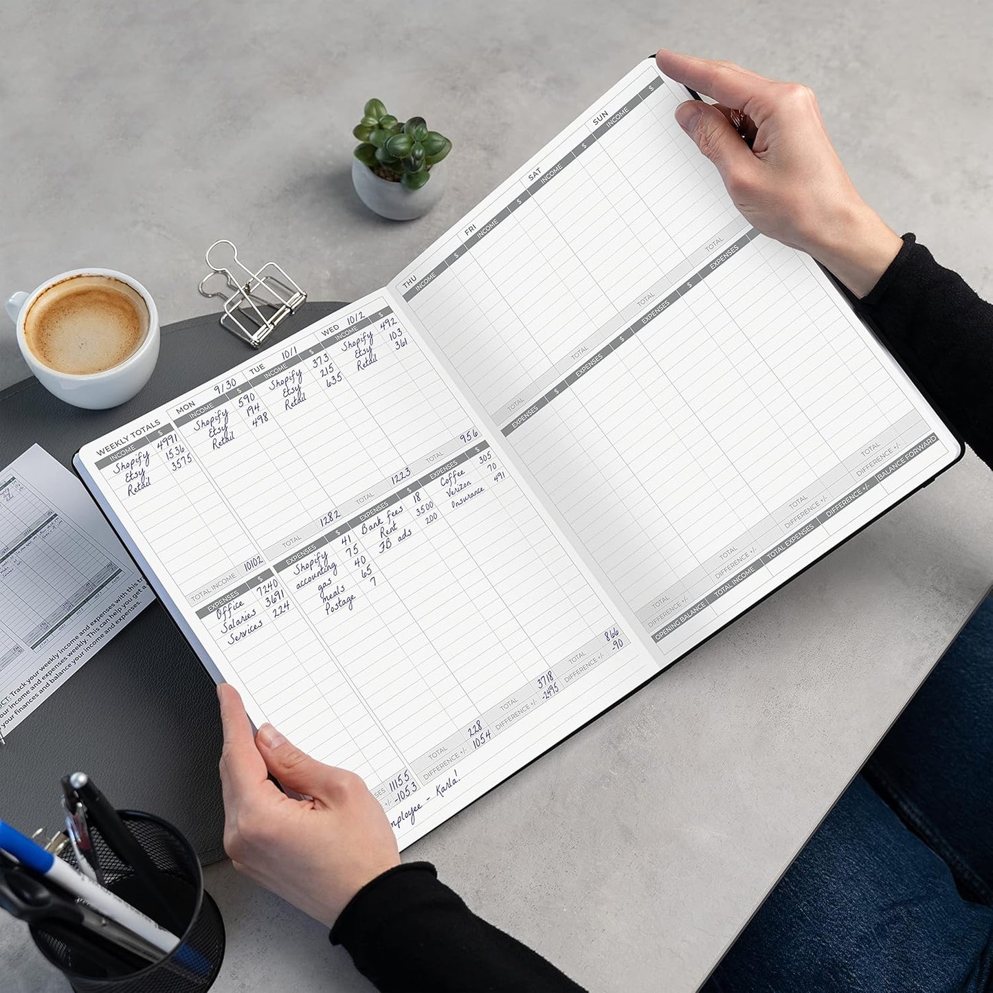 Clever Fox Income & Expense Tracker Large – Accounting & Bookkeeping Ledger Book for Small Business – 2-Year Record Notebook, A4 (Black)