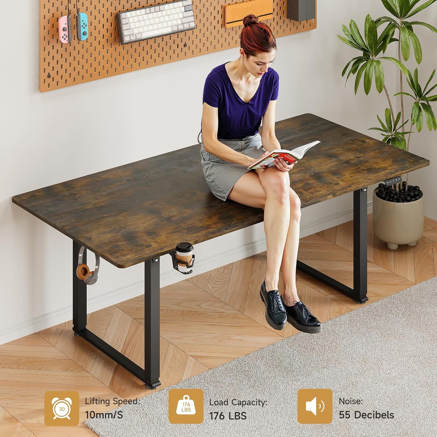 71x32 Inch Adjustable Standing Desk with 4 Legs, Stand-up Desk Features a Rectangular Top, Dual-Motor Lift, and Memory Presets (28-46Inch) for Home Offices or Computer Workstations, Rustic Brown