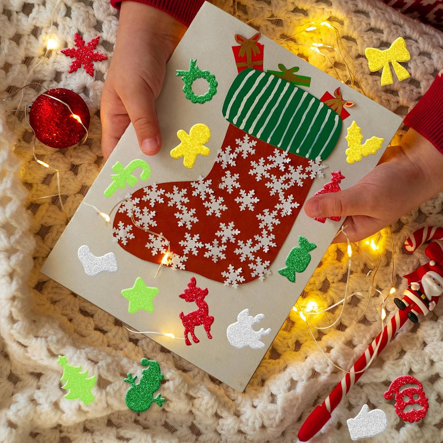 Foam Stickers Glitter Colorful Self Adhesive Stickers, Sticker for Kids Crafts Arts Supplies Scrapbooking DIY Greeting Card Envelopes Home Decor(Christmas Style)