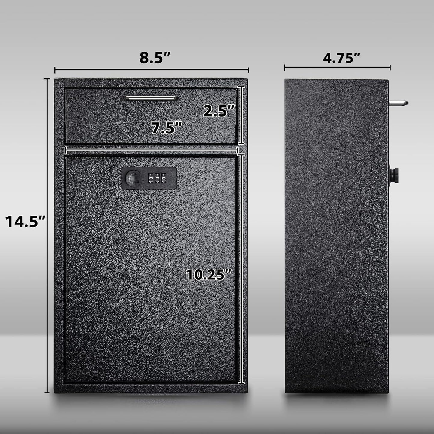 Locking Wall Mailbox Drop Safe for Business - 1.2mm Heavy Duty Lock Box with Code - Vertical Tamper Proof Lock Box for Night Key, Deposit Collection, Cash (8.6'' x 4.75'' x 14.25'')
