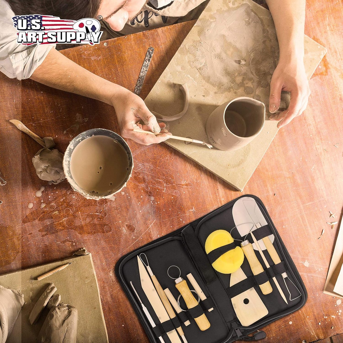 U.S. Art Supply Pottery & Clay Tools Set (12-Piece) - Includes Pottery Tools, Canvas Case for Sculpting, Ceramics, and Easy Storage & Transport
