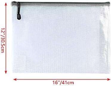 Oaimyy-24 Pcs Plastic Mesh Zipper Pouch Document Folders Bag Zip File Folders for School Office Supplies, Travel,Puzzles Games Organizing Storage-Black (Inches, 12"x 16")