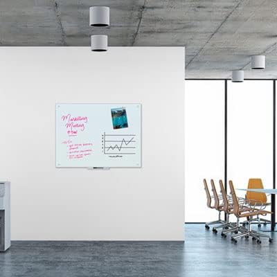 U Brands Magnetic Glass Dry Erase Board, Office Supplies, White, with Eraser, Markers, Magnet, 18” Tray, 4mm, 36" x 48"