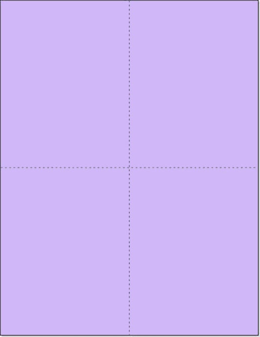 Limited Papers (TM) 8.5x11 Perforated Paper, 20/50 Pound, 75 GSM, Variety of Perforation Sizes and Colors, for Forms, Tickets, Postcards, Business Cards. (Lavender/orchid, 4 up – 1 Hor. & 1 Ver.)