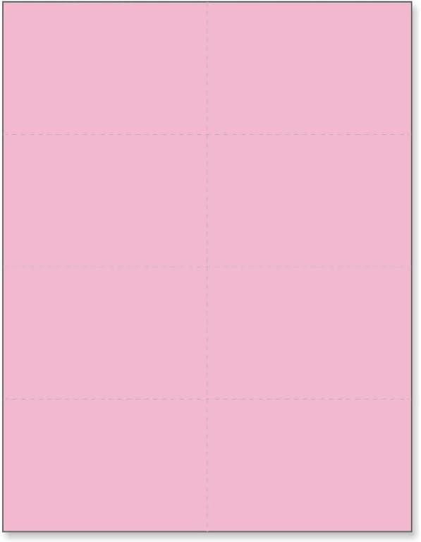 Limited Papers (TM) 8.5x11 Perforated Paper, 20/50 Pound, 75 GSM, Variety of Perforation Sizes and Colors, for Forms, Tickets, Postcards, Business Cards. (Pink, 8 up)