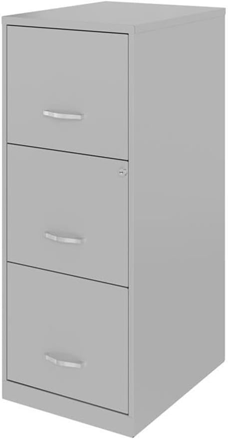 Pemberly Row 3 Drawer Modern Metal Vertical File Cabinet with Lock in Silver