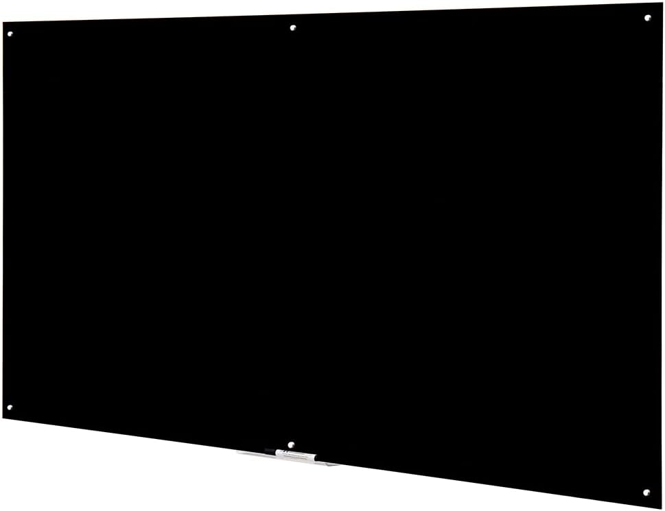 72" x 48" Black Extra Large Glass Whiteboard 6' x 4' Frameless Tempered Black Glass Dry Erase Board with Marker Tray for Interactive Office, Wall Mounted Frosted Glass Whiteboard