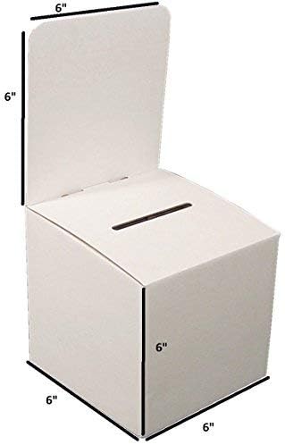 White Raffle Ticket Donation Collection Ballot Box Reusable Sturdy thick Cardboard Box with Slot comment Suggestion Box With Removable Header 6H x 6W x 6D, Display area 6H x 6W(10 pack)