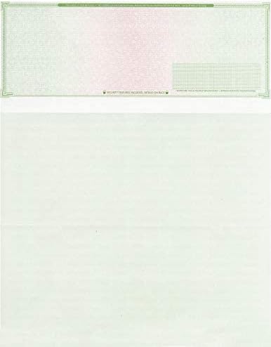 500 Blank Check Stock - Check on Top Mazed - Paper Weight # 70"High Security" Check Paper Green/Red Mazed