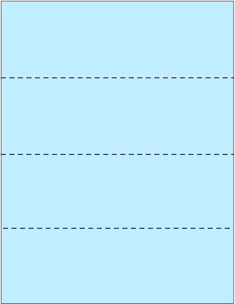 Limited Papers (TM) 8.5x11 Perforated Paper, 20/50 Pound, 75 GSM, Variety of Perforation Sizes and Colors, for Forms, Tickets, Postcards, Business Cards. (Blue, 4 up - horizontal every 2.75")