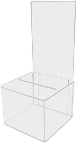 Acrylic Charity Donation Ballot box Fundraising Coin collection Tip box 5" x 5" x 4" office Suggestion Box Piggy Bank ticket bucket with 4" x 6" Sign Poster Display area(2 Pack)