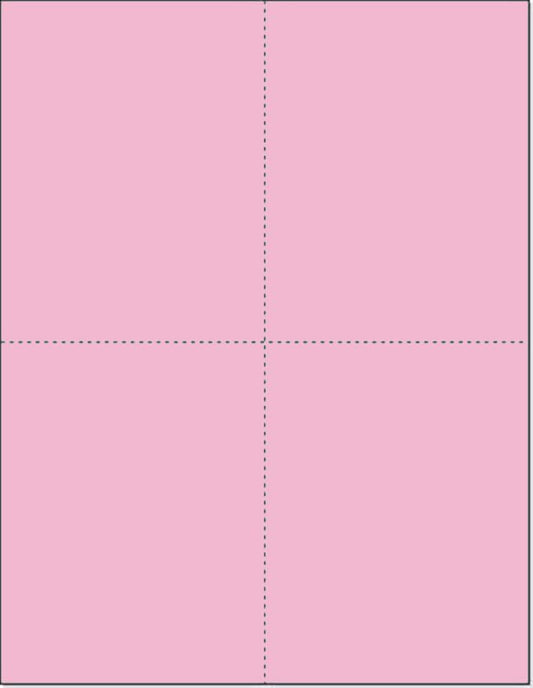 Limited Papers (TM) 8.5x11 Perforated Paper, 20/50 Pound, 75 GSM, Variety of Perforation Sizes and Colors, for Forms, Tickets, Postcards, Business Cards. (Pink, 4 up – 1 Hor. & 1 Ver.)