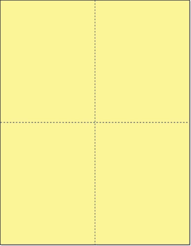 Limited Papers (TM) 8.5x11 Perforated Paper, 20/50 Pound, 75 GSM, Variety of Perforation Sizes and Colors, for Forms, Tickets, Postcards, Business Cards. (Canary, 4 up – 1 Hor. & 1 Ver.)