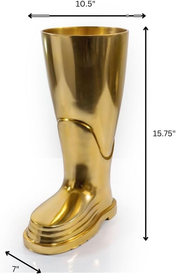 Modern Day Accents 3636 Bombero Boot Umbrella Stand for Umbrellas, Umbrella Organizer, Cane Holder, Gold, Entryway Decorative Umbrella Stand, Umbrella Holder, Home, Office Decor, 10.5" Lx7 Wx15.75 H