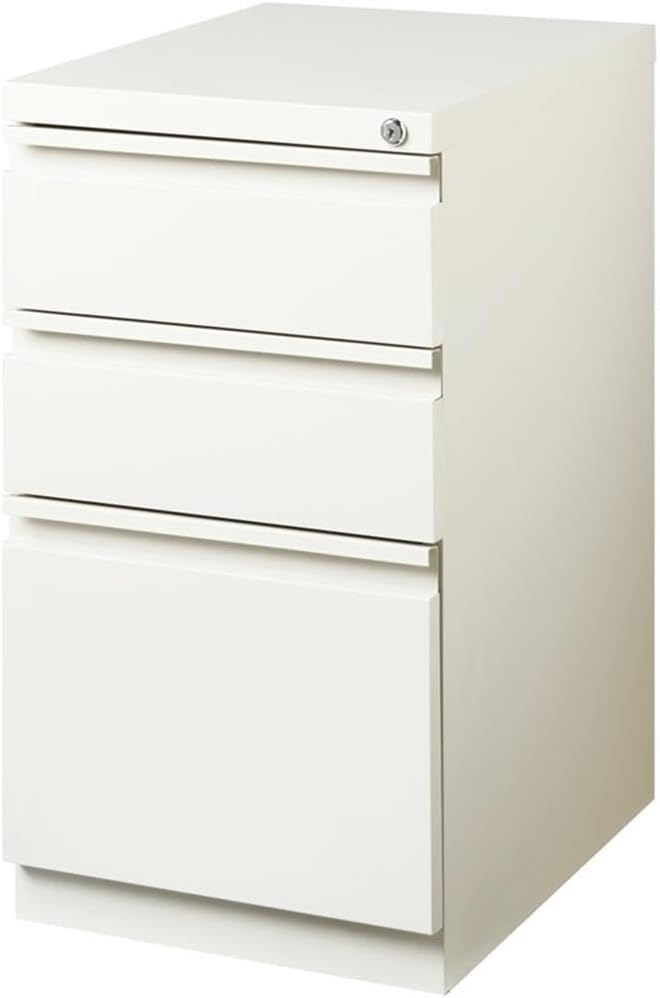 Pemberly Row 3 Drawers 27.75" Vertical White Metal Filing Cabinet Lockable Pre-Assembled Stationary Letter Size for Home, Office