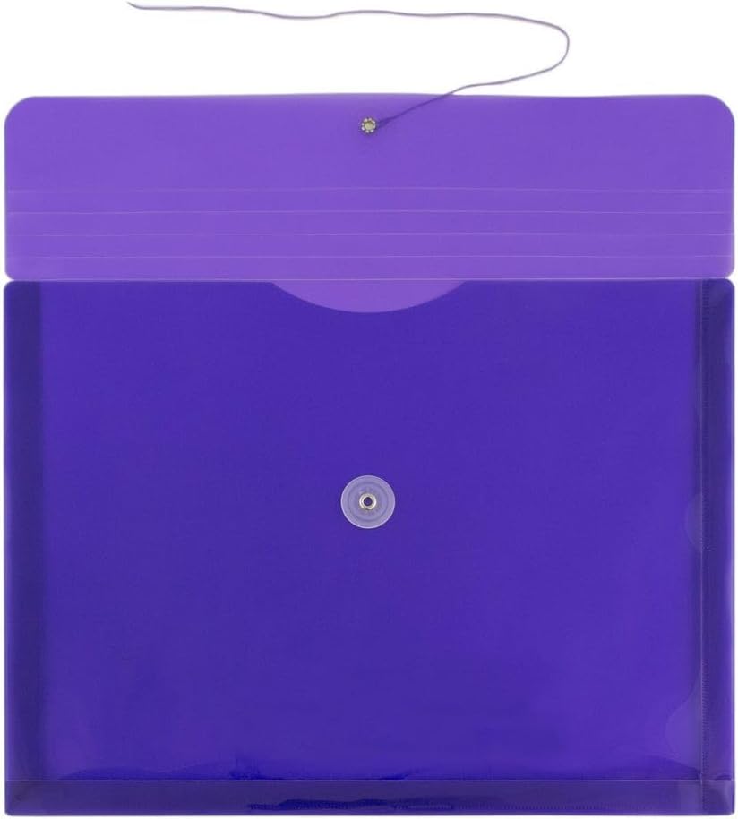 JAM PAPER Plastic Envelopes with Button & String Tie Closure - Letter Booklet - 9 3/4 x 13 - Purple - 3/Pack